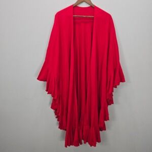 Women Wrap Shawl Cape Poncho Knit Ruffle Flutter Flowy Vacation Beach Casual OS